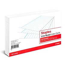 Staples™ 5 x 8 Index Cards, Lined, White, 100/Pack (TR50987)