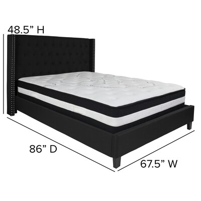 Flash Furniture Riverdale Tufted Upholstered Platform Bed in Black Fabric with Pocket Spring Mattress, Queen (HGBM39)