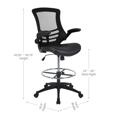 Flash Furniture Mesh Ergonomic Drafting Chair with Adjustable Foot Ring and Lumbar Support, Black (BLX5MDBKLEA)