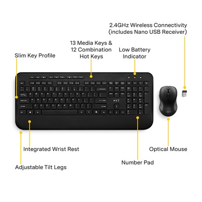 NXT Technologies™ Wireless Keyboard and Optical Mouse Combo, Black (NX60883)