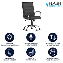 Flash Furniture Whitney Ergonomic LeatherSoft Swivel Mid-Back Executive Office Chair, Black/Chrome (