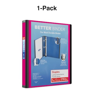 Staples® Better 1" 3 Ring View Binder with D-Rings, Pink (13568-CC)