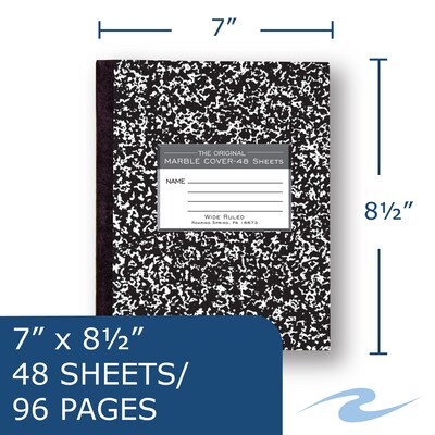 Roaring Spring Paper Products 1-Subject Composition Notebooks, 7 x 8.5, Wide Ruled, 48 Sheets, Bla