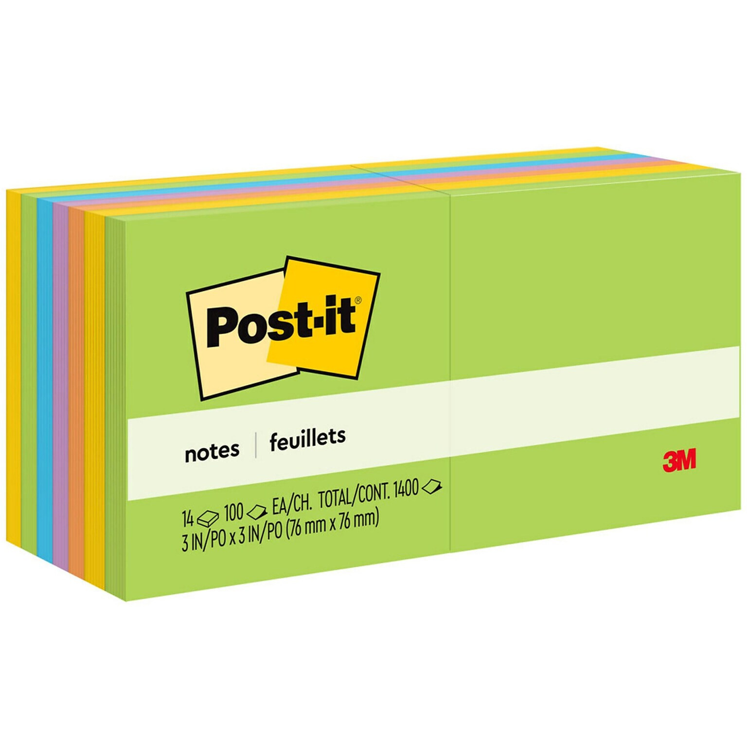 Post-it Notes, 3 x 3, Floral Fantasy Collection, 100 Sheet/Pad, 14 Pads/Pack (65414AU)