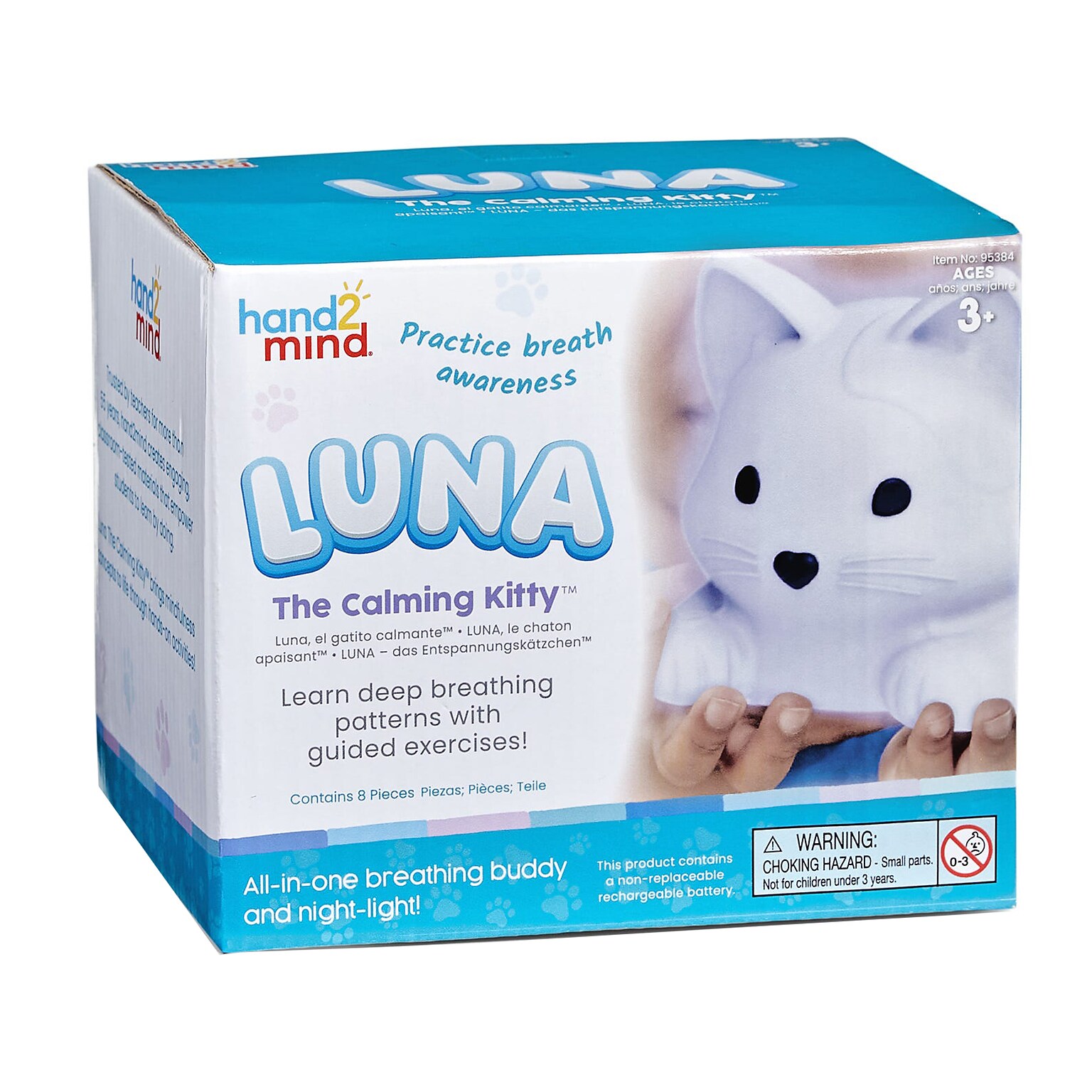 hand2mind Luna the Calming Kitty Breathing Awareness Toy, White (95384)