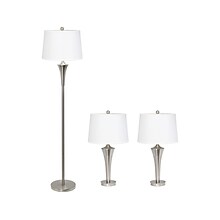 Lalia Home Perennial 62/27.25 Brushed Nickel Three-Piece Floor/Table Lamp Set with Tapered Shades