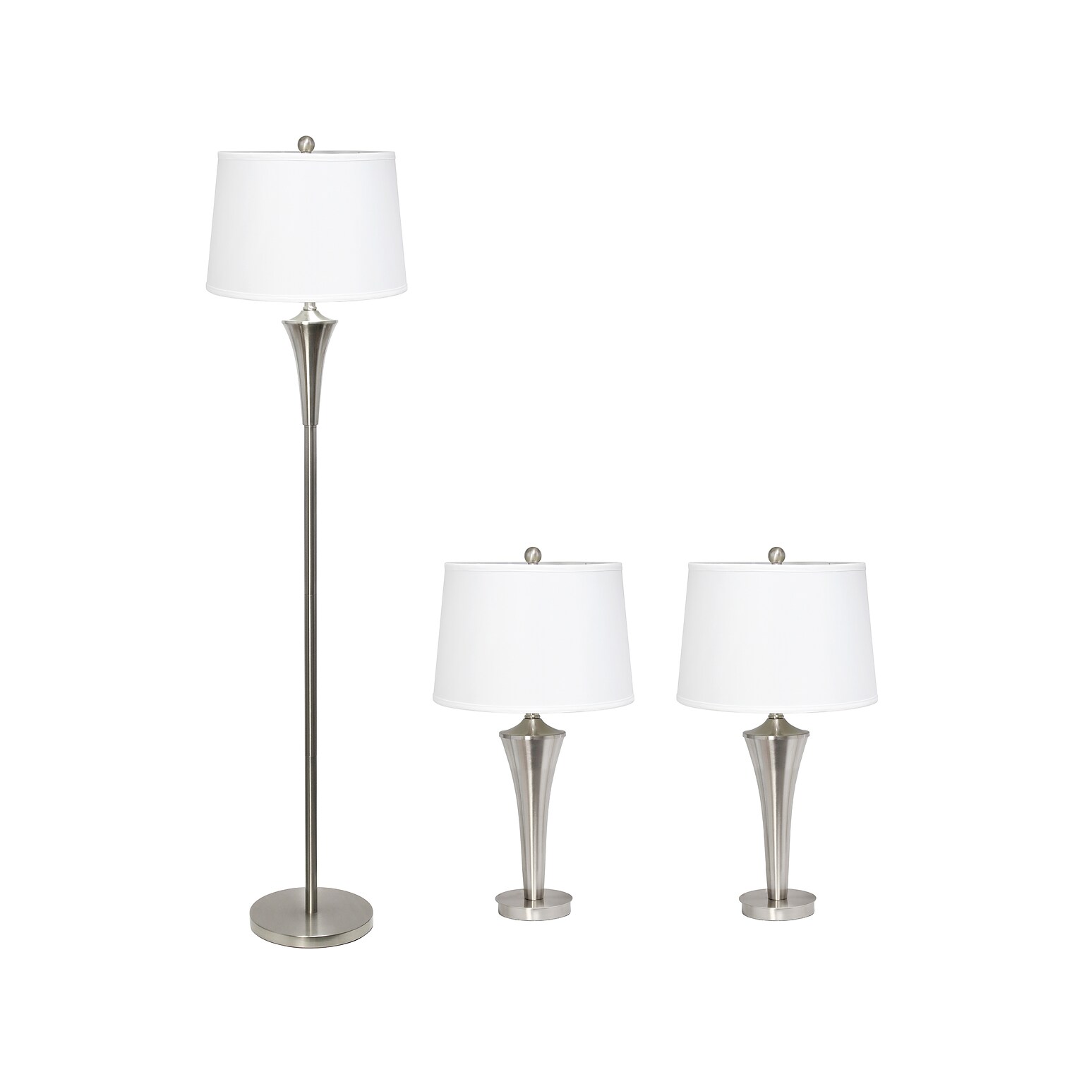 Lalia Home Perennial 62/27.25 Brushed Nickel Three-Piece Floor/Table Lamp Set with Tapered Shades (LHS-1008-BN)
