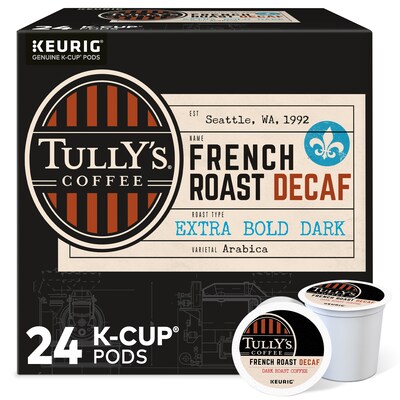 Tullys French Roast Decaf Coffee, Dark Roast, Keurig® K-Cup® Pods, 24/Box (192419)