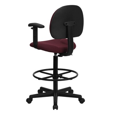 Flash Furniture Mid Back Fabric Ergonomic Drafting Stool With Arms, Burgundy