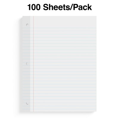 Staples Wide Ruled Filler Paper, 8" x 10.5", White, 100 Sheets/Pack (TR23904)