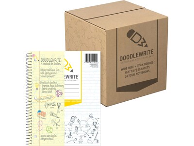DOODLEWRITE 1-Subject Notebooks, 8 x 10.5, Wide Ruled, 50 Sheets, White, /Carton (11101CS)