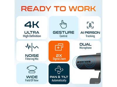 Delton AIC60 UHD 4K Face Tracking and Gesture Controls Webcam, 8.3 Megapixels, Black, (DCAIC60)