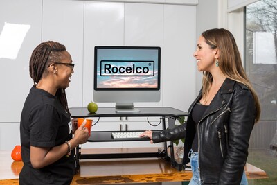 Rocelco 32"W 5"-17"H Height Adjustable Standing Desk Converter, Sit Stand Up Dual Monitor Riser, Black (R ADRB)