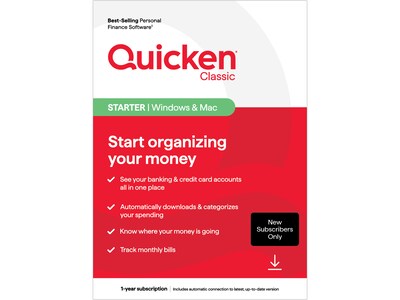 Quicken Classic Starter for 1 User, Windows/Mac/Android/iOS, Download (170475)