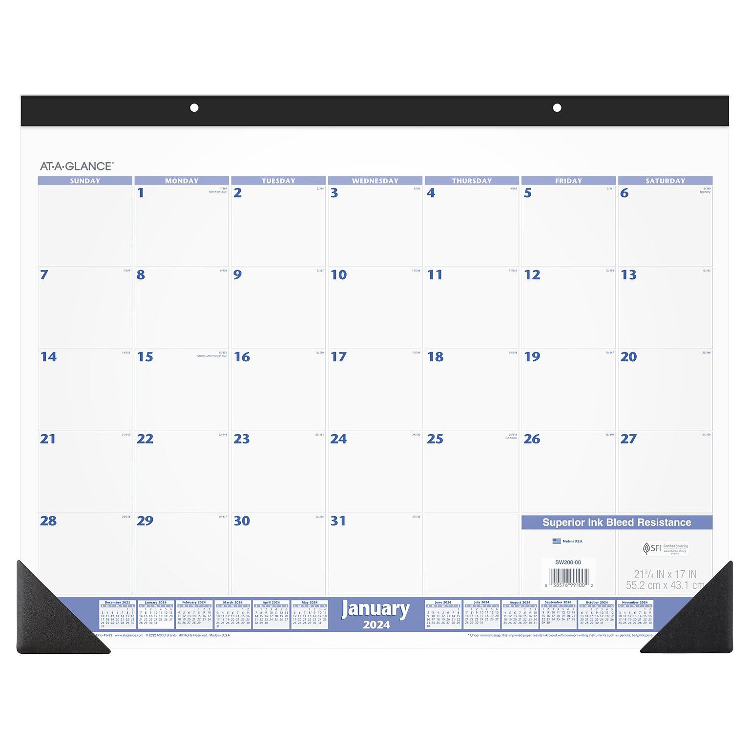 2024 AT-A-GLANCE 21.75 x 17 Monthly Desk Pad Calendar, Blue/Gray (SW200-00-24)