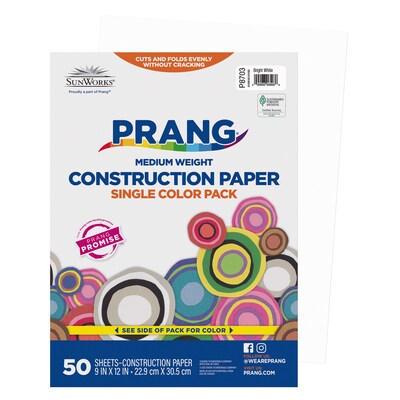 Prang 9" x 12" Construction Paper, Bright White, 50 Sheets/Pack (P8703-0001)