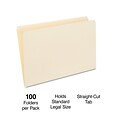Quill Brand® Premium Reinforced File Folders, Straight Cut, Legal Size, Manila, 100/Box (771133)