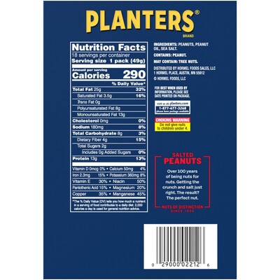 Planters Salted Peanuts, 1.75 oz., 18 Bags/Pack (209-00627)