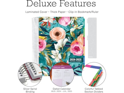 2024-2025 Global Printed Products Spring Floral 8.5" x 11" Academic Weekly & Monthly Teacher Planner, Plastic Cover
