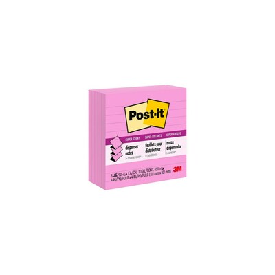 Post-it Super Sticky Notes, 4 x 4, Assorted Collection, Lined, 90 Sheet/Pad, 5 Pads/Pack (R440NPSS
