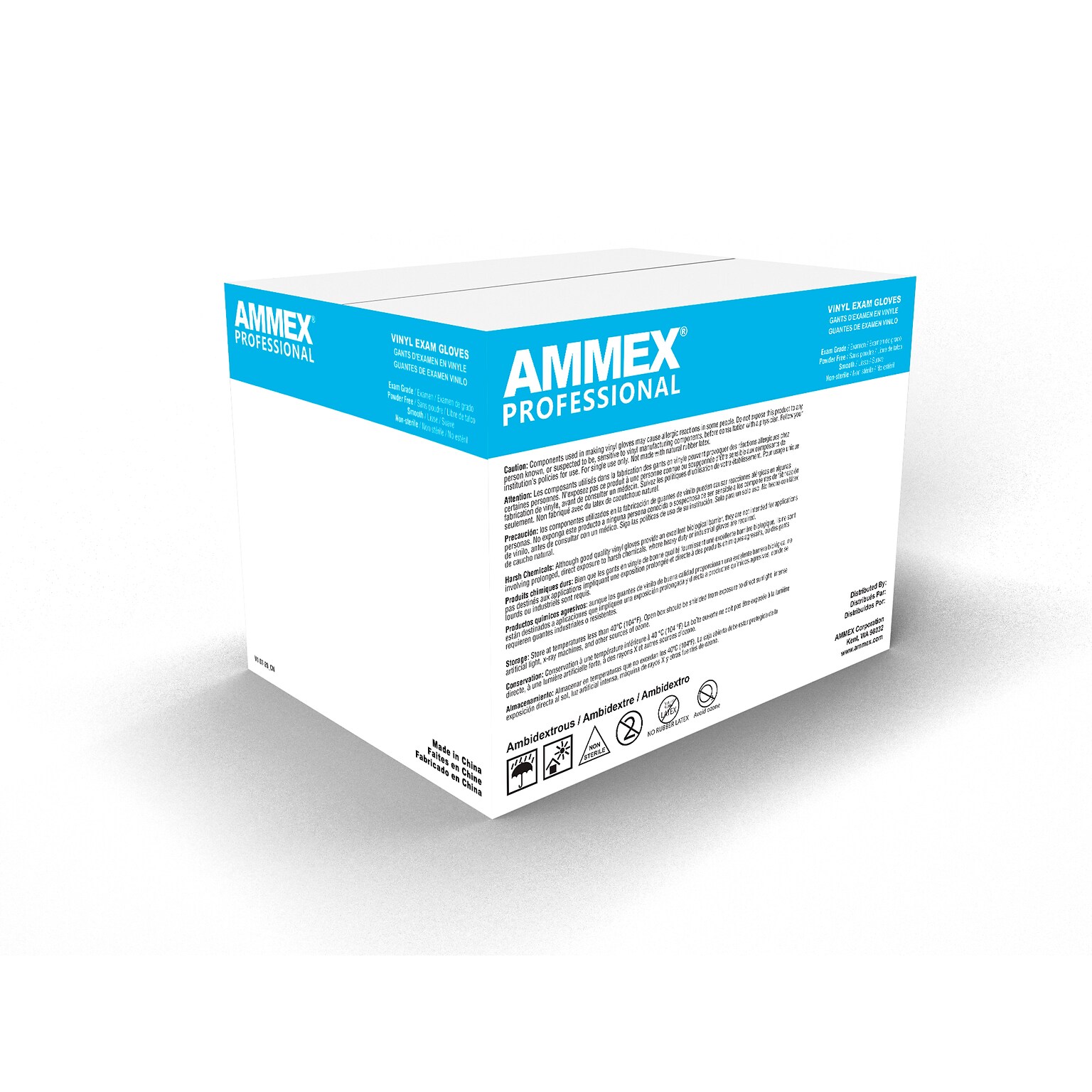 Ammex Professional VPF Powder Free Vinyl Exam Gloves, Latex Free, Clear, Large, 100 Gloves/Box, 10 Boxes/Carton (VPF66100-CC)