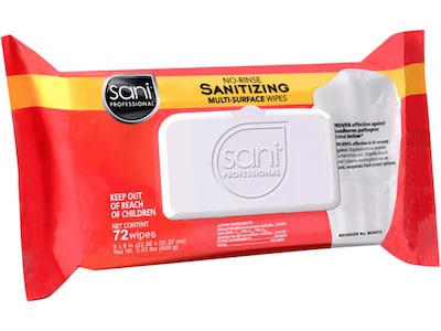 Sani Professional Sanitizing Multi-Surface Wipe, 72/Pack, 12 Packs/Carton (M30472)