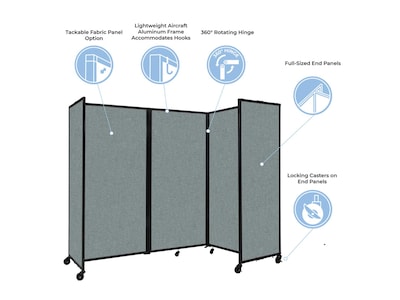 Versare The Room Divider 360 Freestanding Folding Portable Partition, 82H x 300W, Black Fabric (11