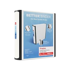 Staples® Better 2 3 Ring View Binder with D-Rings, White (24069)
