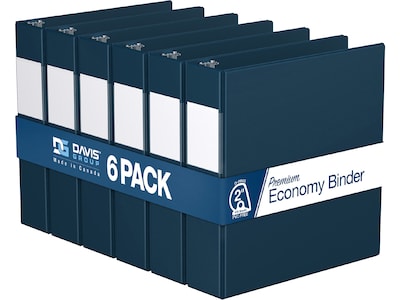 Davis Group Premium Economy 2 3-Ring Non-View Binders, D-Ring, Navy Blue, 6/Pack (2304-72-06)
