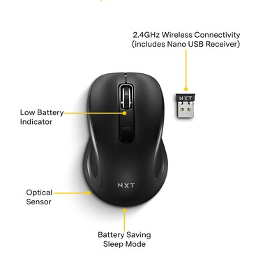 NXT Technologies™ Wireless Optical USB Mouse, Black (NX60885)