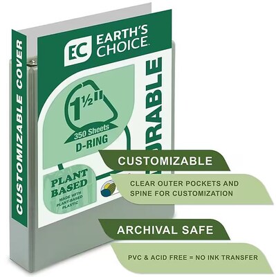Samsill Earth's Choice Plant Based Durable View Binders 3 D-Ring, Assorted Color, 4 Pack (MP46959)