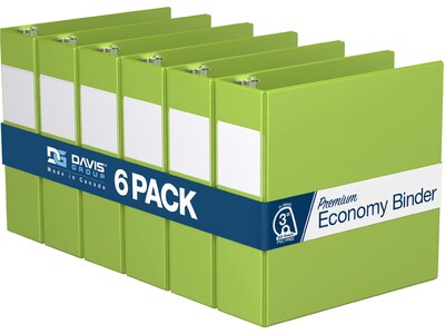 Davis Group Premium Economy 3 3-Ring Non-View Binders, D-Ring, Lime Green, 6/Pack (2305-24-06)