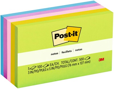 Post-it Notes, 3 x 5, Floral Fantasy Collection, 100 Sheet/Pad, 5 Pads/Pack (6555UC)