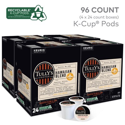 Tullys Hawaiian Blend Coffee Keurig® K-Cup® Pods, Medium Roast, 96/Carton (66064)