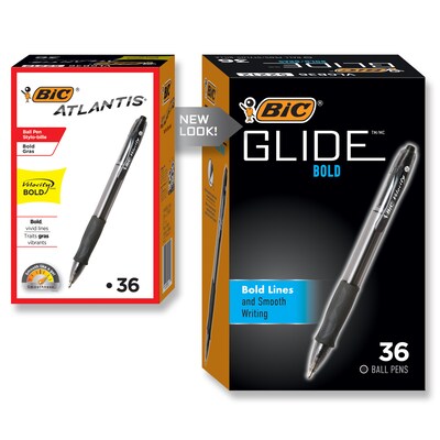 BIC Glide Bold Retractable Ballpoint Pen, Bold Point, Black Ink, 36/Pack (VLGB361BLK)