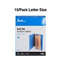 Quill Brand® End-Tab Partition Folders, 2 Partitions, 6 Fasteners, Cobalt Blue, Letter, 15/Box (7480