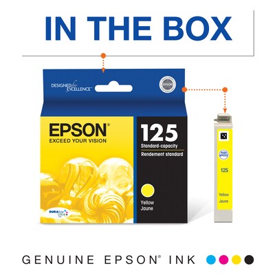Epson T125 Yellow Standard Yield Ink Cartridge, Prints Up to 385 Pages (T125420-S)