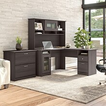 Bush Furniture Cabot 60W L Shaped Computer Desk with Hutch and Lateral File Cabinet, Heather Gray (