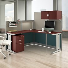 Bush Business Furniture Office in an Hour 63H x 65W L-Shaped Cubicle Workstation, Hansen Cherry (W