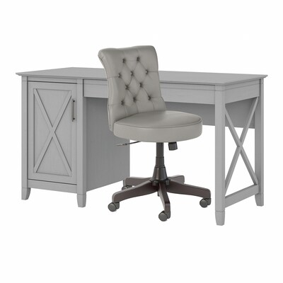 Bush Furniture Key West 54W Computer Desk with Storage and Mid-Back Tufted Office Chair, Cape Cod G