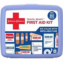 Johnson & Johnson Red Cross Travel Ready Portable Emergency First Aid Kit, 80 Pieces, Plastic Case (