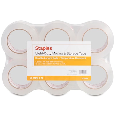 Staples® Lightweight Moving & Storage Packing Tape, 1.88" x 109 yds., Clear, 6/Pack (ST61005/52200)