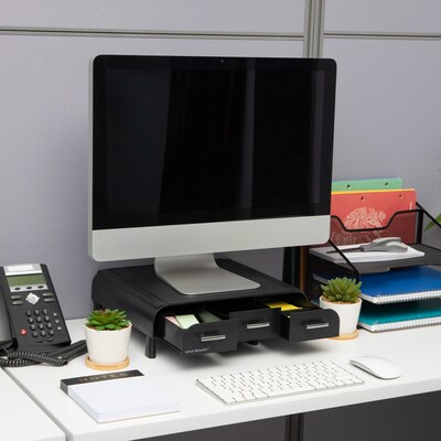 Mind Reader Monitor Stand and Desktop Organizer with 3 Storage Drawers, Black, 2/Pack (2MONSTA3D-BLK