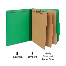 Quill Brand® 2/5-Cut Tab Pressboard Classification File Folders, 3-Partitions, 8-Fasteners, Letter,