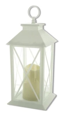 Decorative White LED Lantern with Pillar Candle