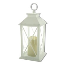Decorative White LED Lantern with Pillar Candle