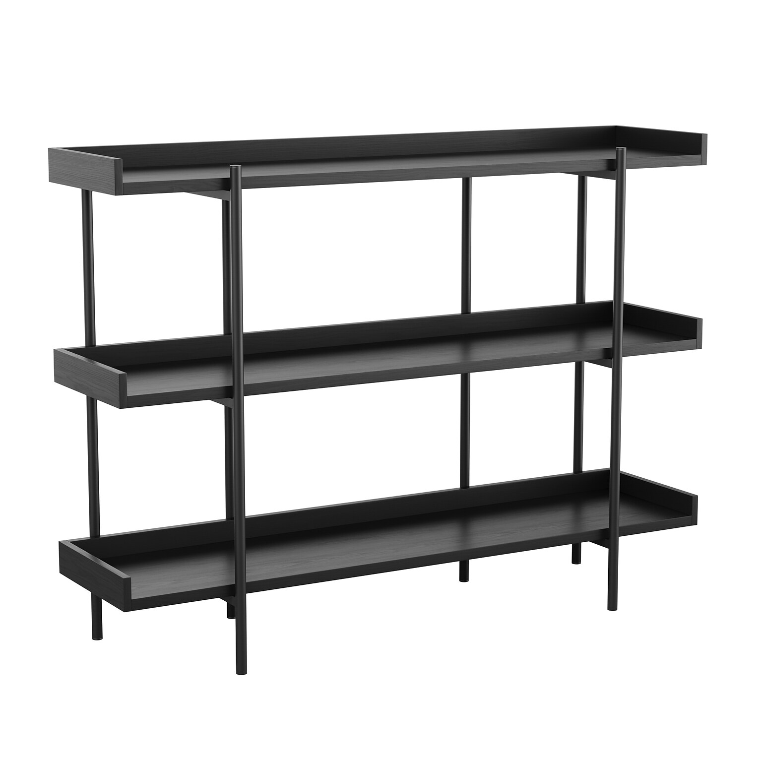 Martha Stewart Emmett 35 3-Shelf Storage Display Unit Bookcase, Black Engineered Wood/Oil-Rubbed Bronze Metal (JN2542B3BKBK)