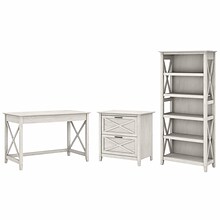 Bush Furniture Key West 48W Writing Desk with 2 Drawer Lateral File Cabinet and 5 Shelf Bookcase, L