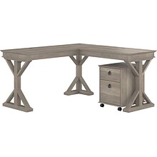 Bush Furniture Homestead 60W L-Shaped Desk with Mobile File Cabinet, Driftwood Gray (HOT002DG)