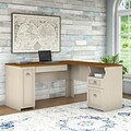 Bush Furniture Fairview 60W L Shaped Desk with Drawers and Storage Cabinet, Antique White/Tea Maple